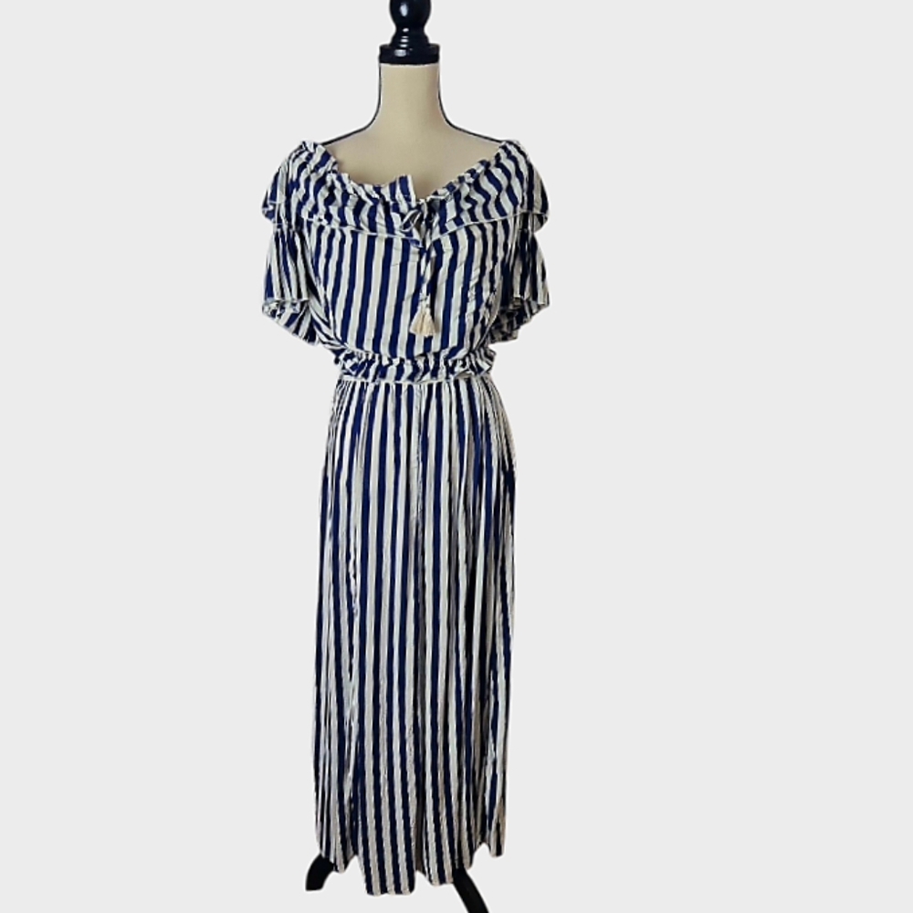 NY&C Eva Mendes Blue & White Stripe 2 Piece Skirt & Top L NWT - Picture 2 of 11
